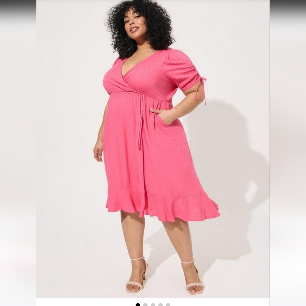 Pink Midi Dress with Ruffle Hem, Torrid Size 0, Large 12